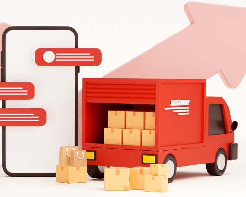  Send tracking and ship package, illustration of tracked package beside map pin